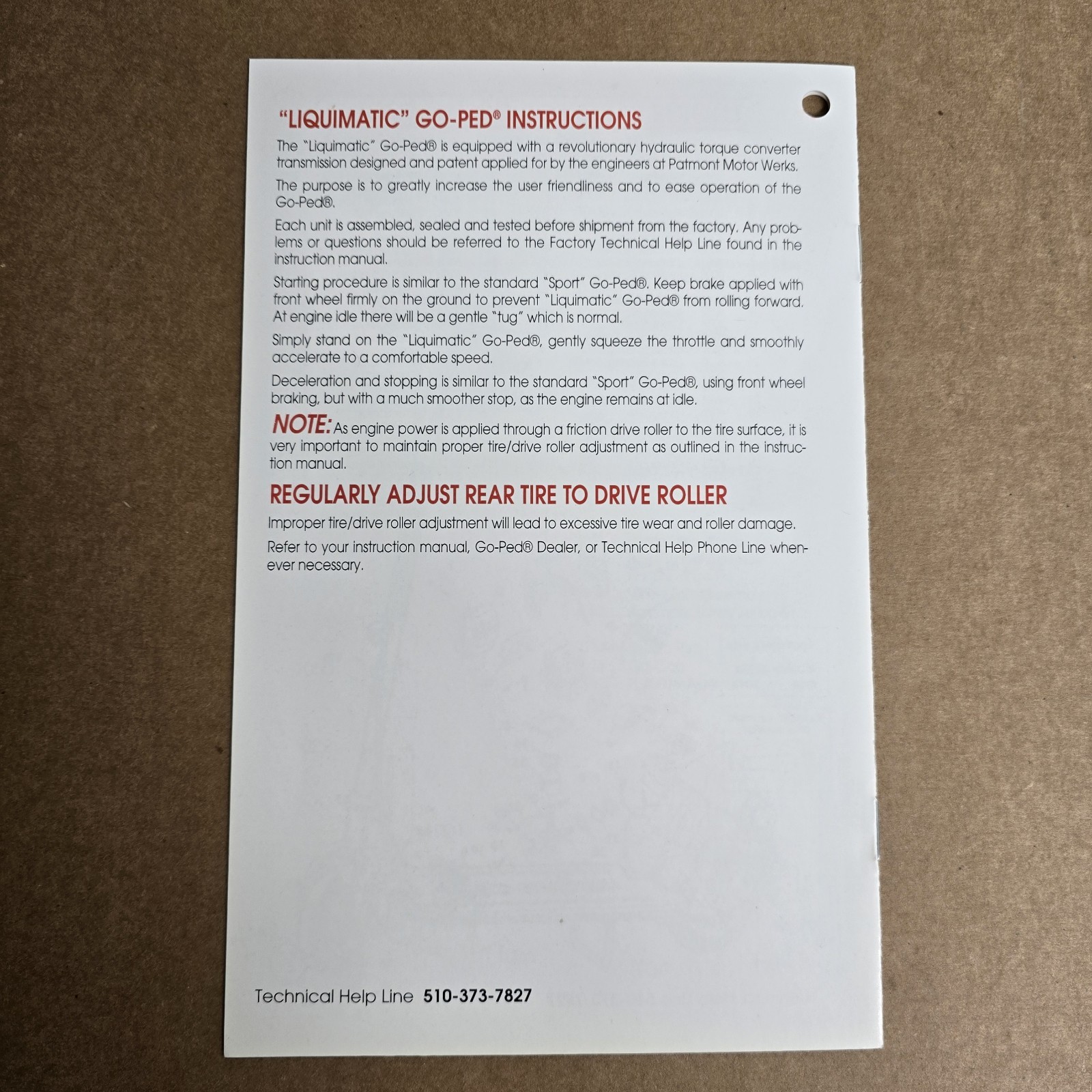 New Super OG Old Go-Ped Sport And Liquimatic Owner's Manual