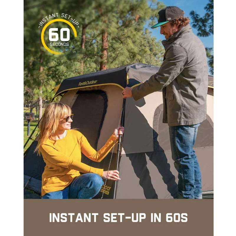FanttikOutdoor 6 Person Instant Cabin Tent Setup in 60 Seconds with Rainfly & Wi
