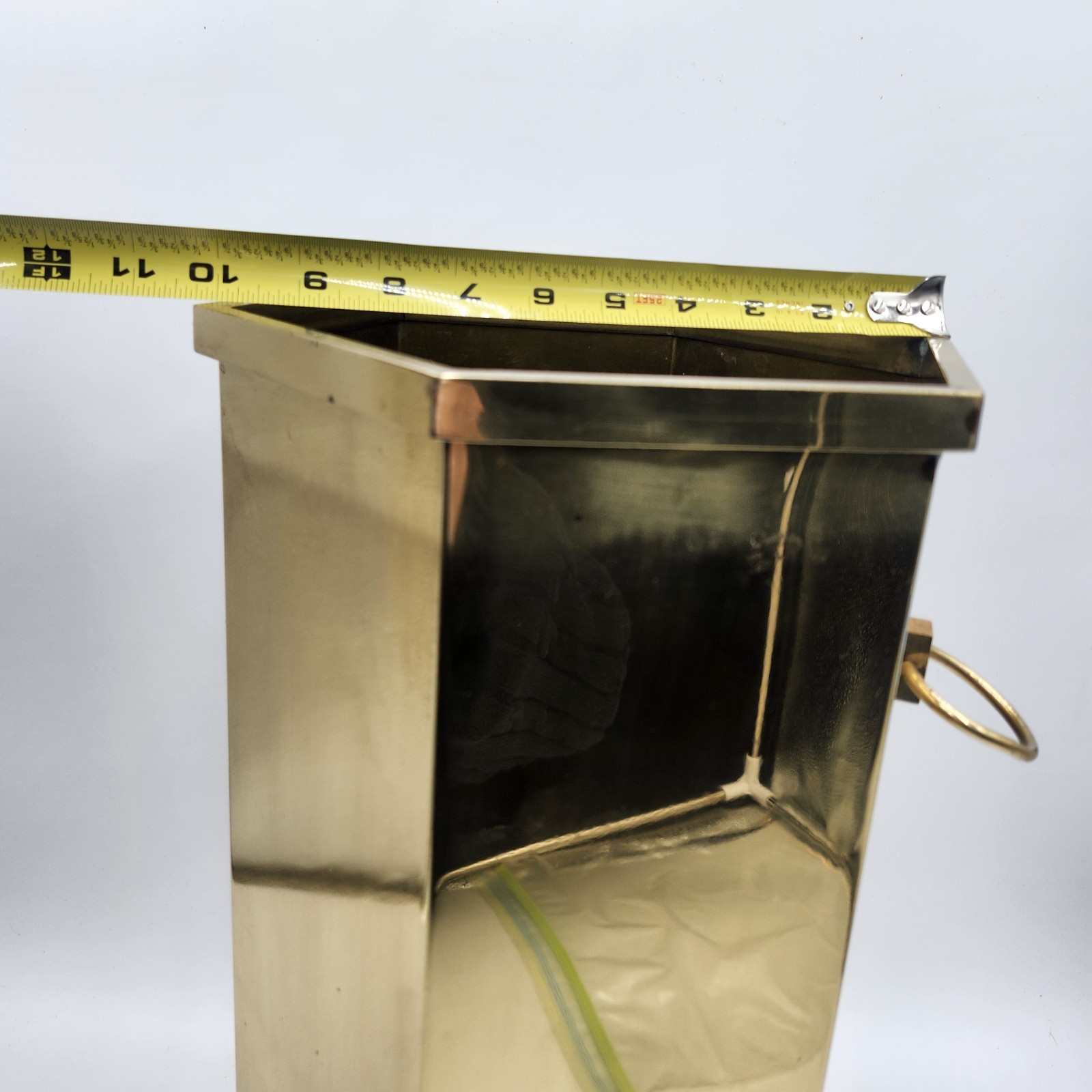 Vintage gold shiny brass Umbrella Stand 18" x 10" w/ Handles hexagon
