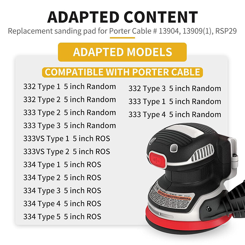For Porter Cable 13904 13909 333 334 332 5" 5-Hole Hook & Loop Orbit Sander Pad