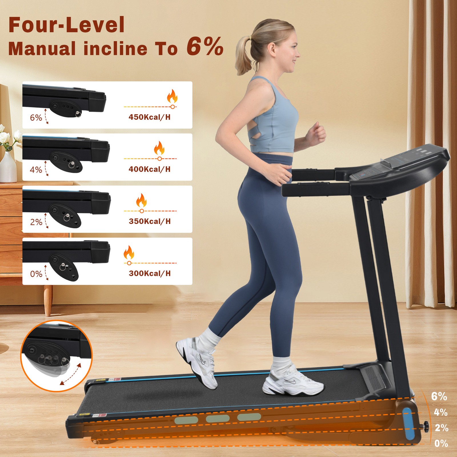 NEW 3.5HP Foldable Incline Treadmill 10MPH Quiet for Home Double Deck Technology