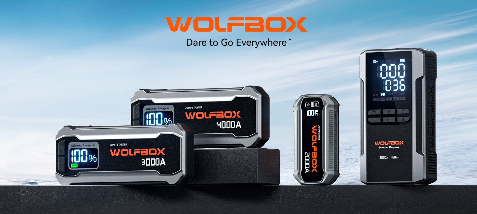 WOLFBOX 24000mAh Car Jump Starter with Air Compressor Jumper Box Charger Booster