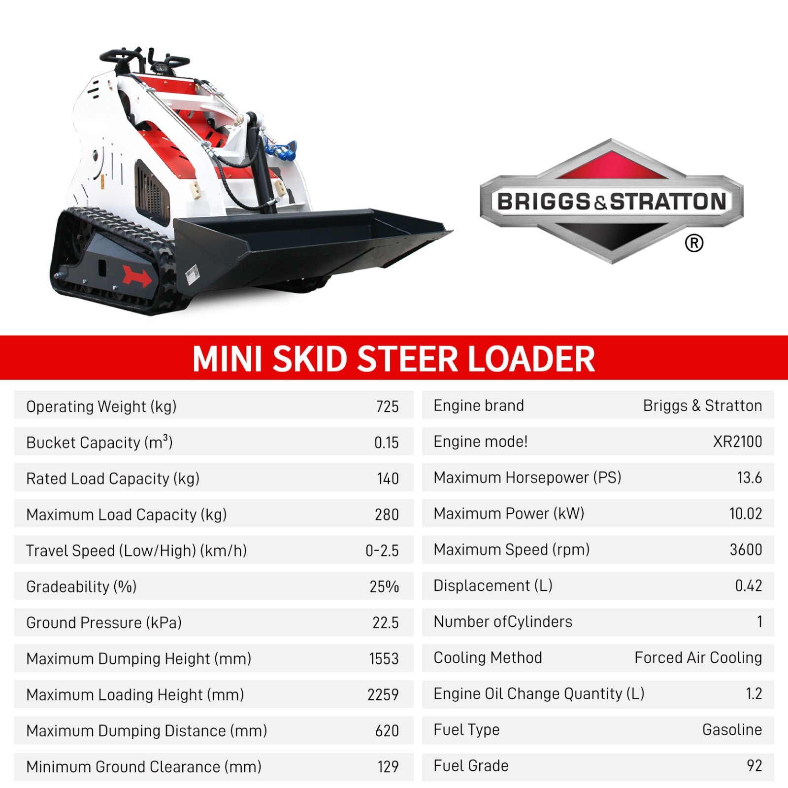 B&S Engine Mini Skid Steer Track Loader Crawler with 2 Attachments