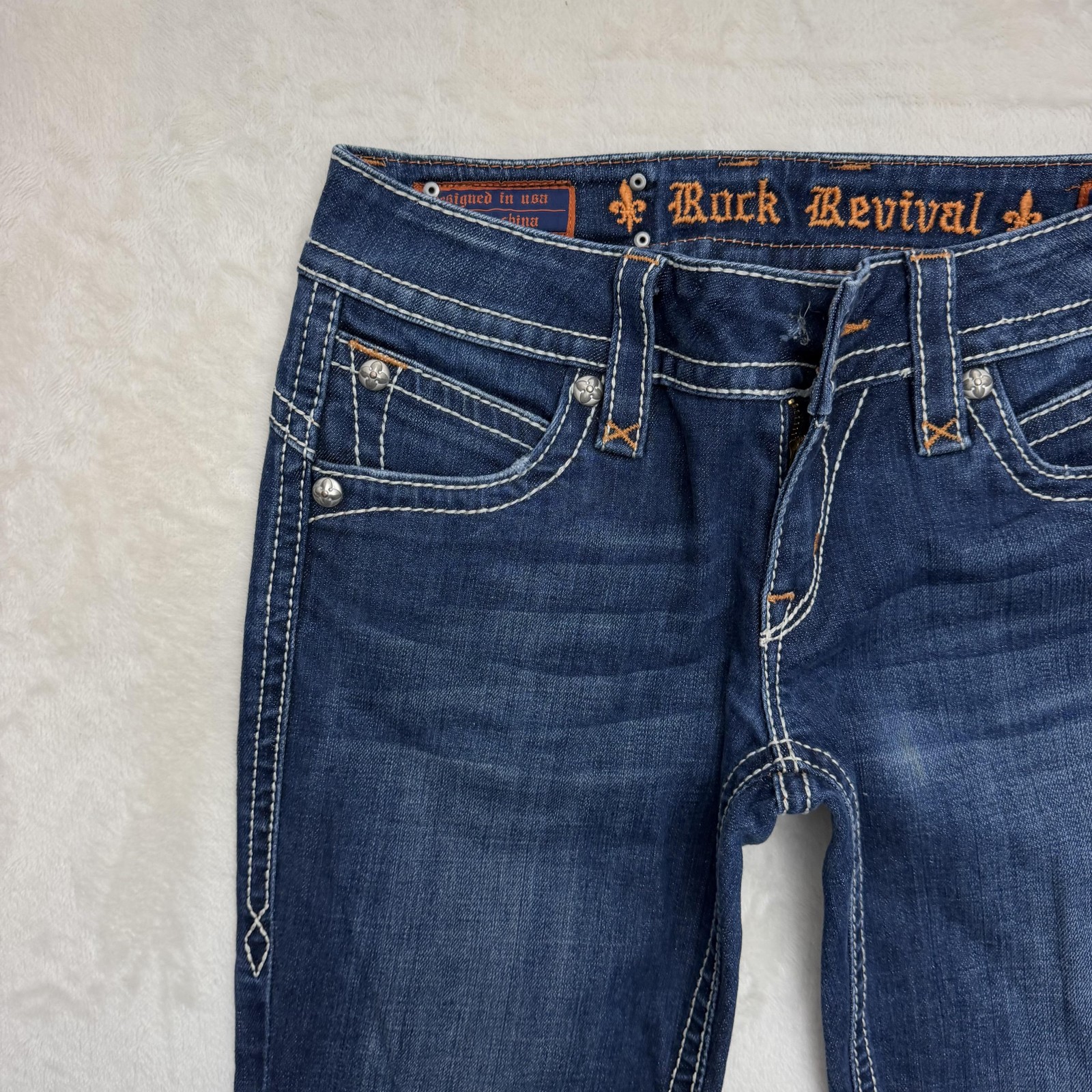 Rock Revival Stephanie Boot Jeans Womens 30x34 Bootcut Embroidered Pockets Denim