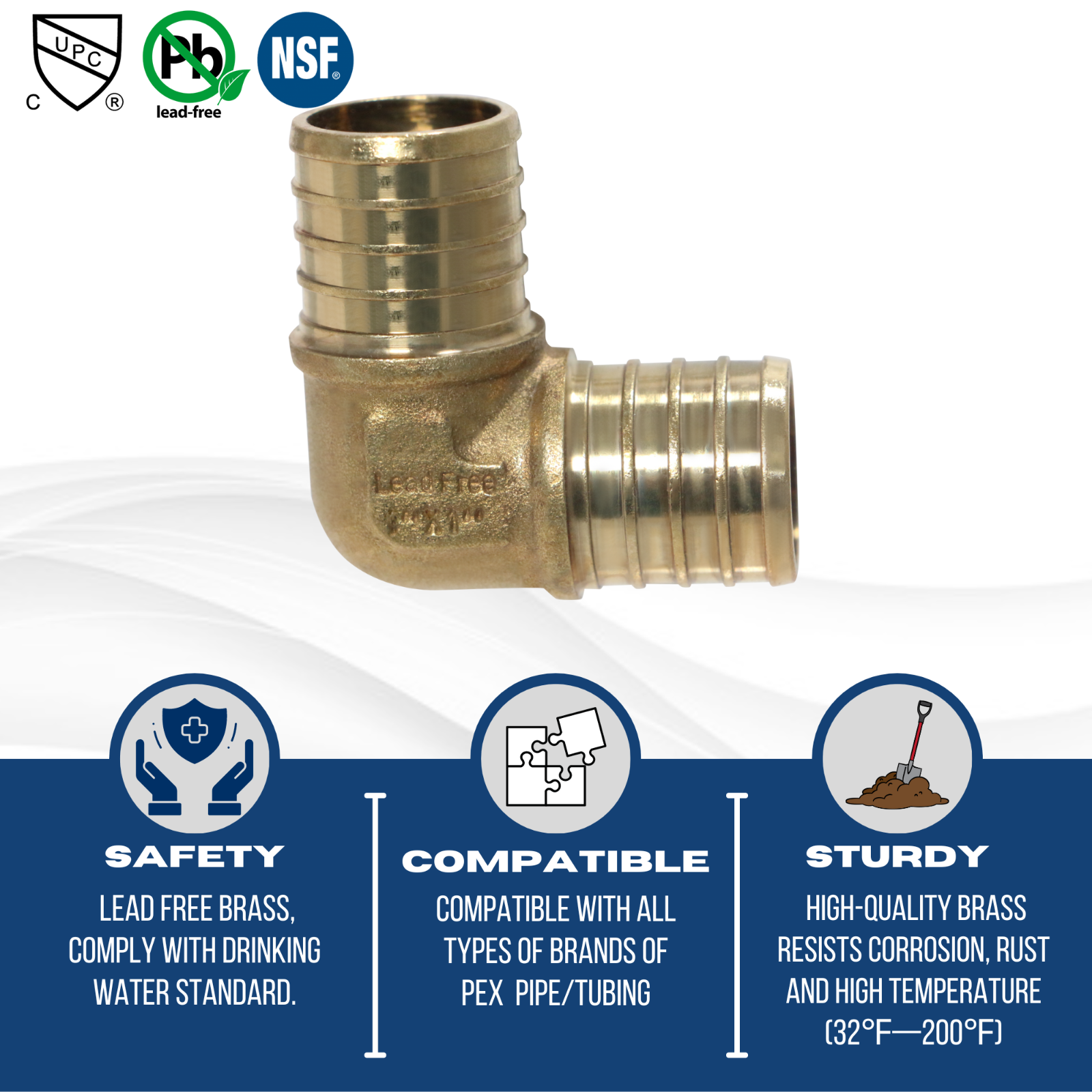 25 PIECES 1" PEX ELBOW - BRASS CRIMP FITTINGS (LEAD-FREE)