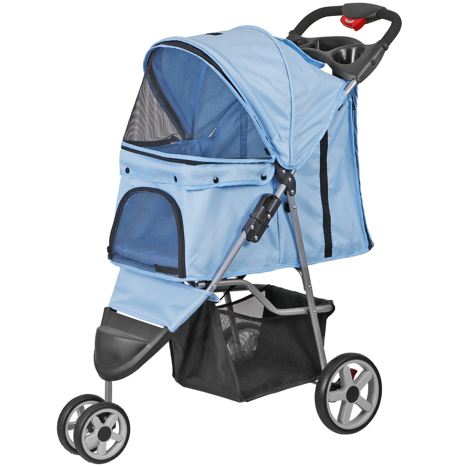 3 Wheels Pet Dog Cat Stroller for Small Medium Dogs Cats with Cup Holder Blue