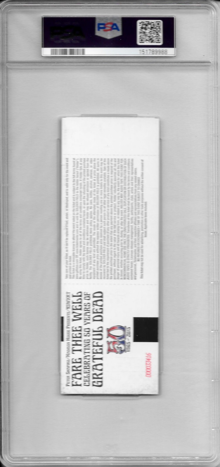2015 Grateful Dead Final Concert Full Ticket PSA 7 July 5 Soldier Field Chicago