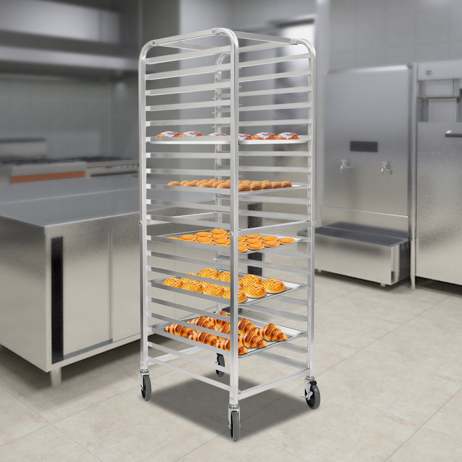 20-Tier Bakery Rack Aluminum Alloy Pan Rack with 2 Wheels for Kitchen Commercial