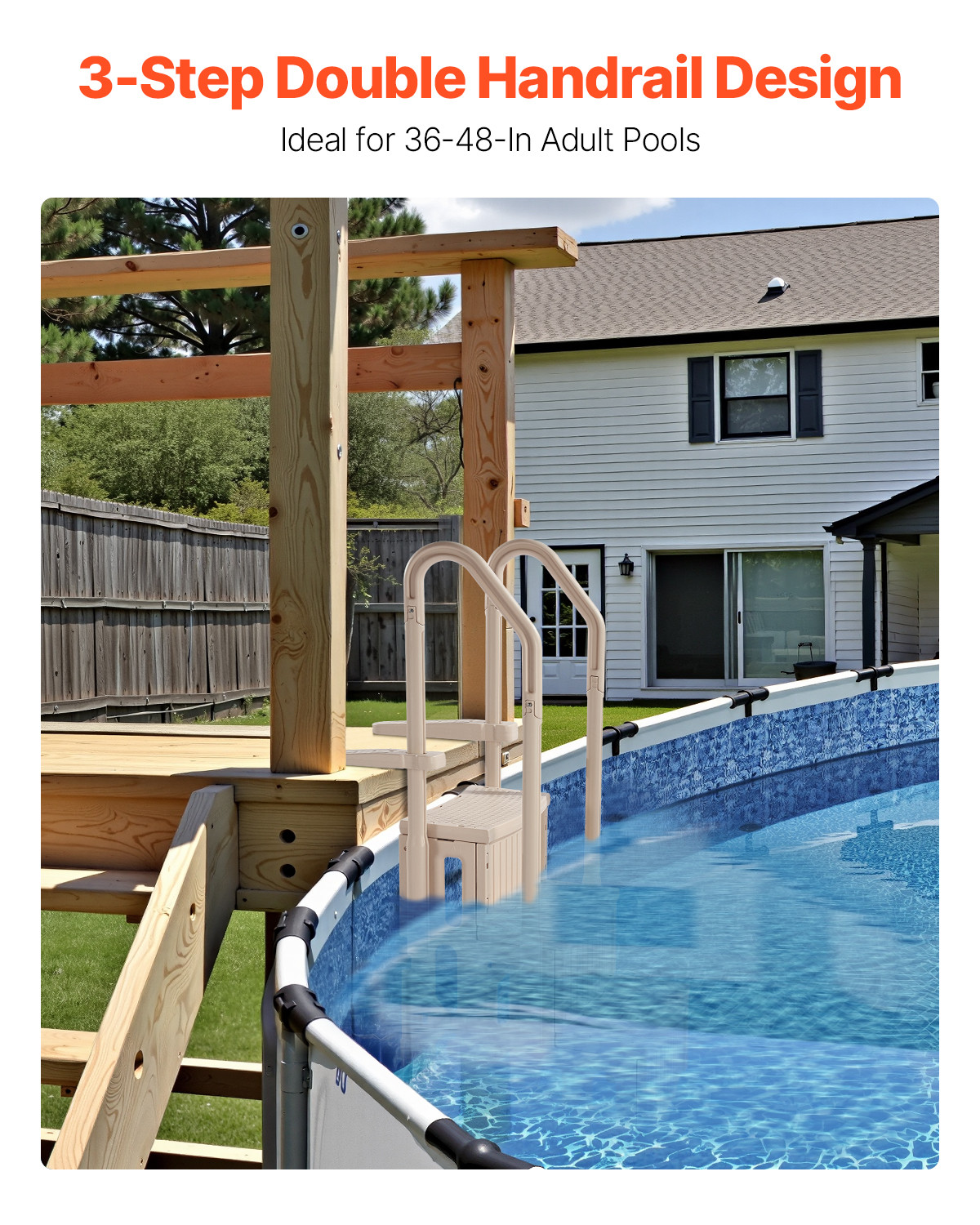 3-Step Taupe Pool Ladder of Double Handrails Supports 400 lb for 36-48 In Pools