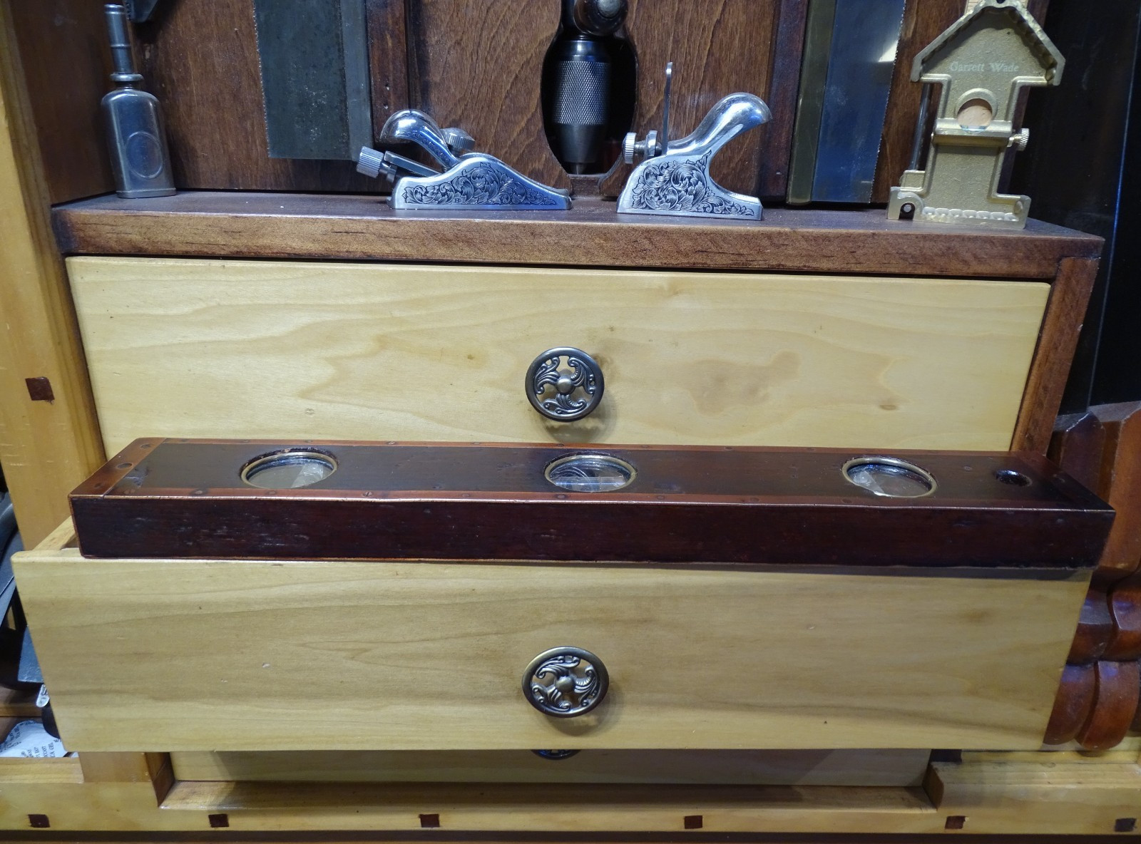 Antique User Made Brass Bound Double Plumb and Level Glass Vial Windows- WOW!!