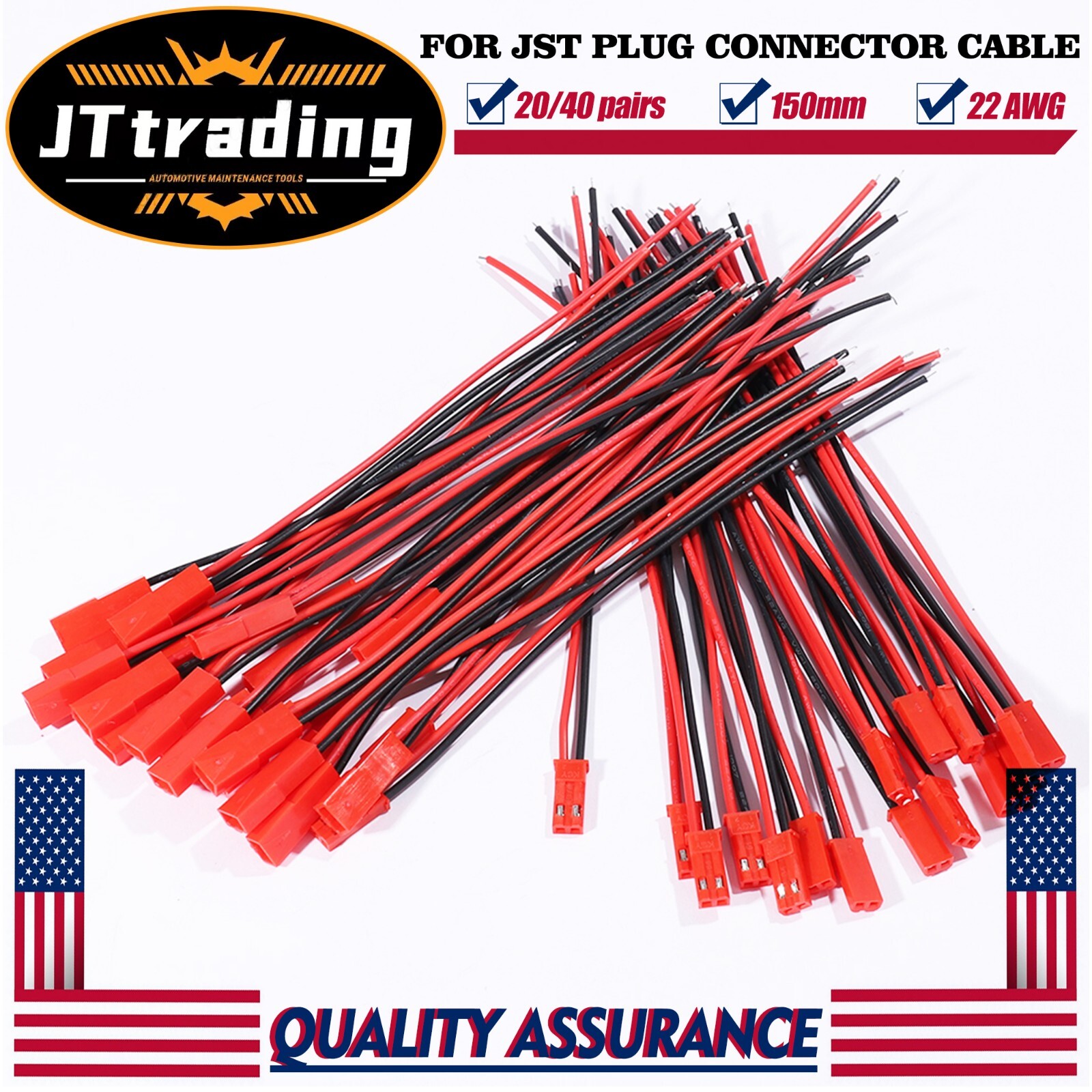 20/40 pairs for JST Plug Male &Female Connector 150mm Wire Cable RC Lipo Battery