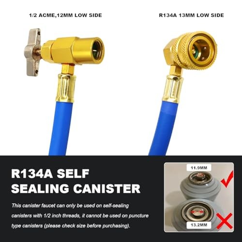 R134A AC Refrigerant Charge Hose Kit, 1/2" Can Opener Recharge Hoses with