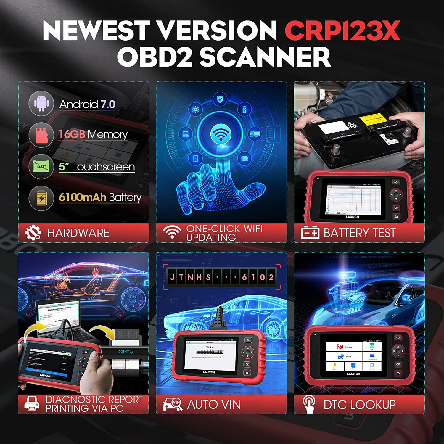 LAUNCH X431 CRP123X OBD2 Scanner ABS SRS Code Reader Oil SAS Car Diagnostic Tool