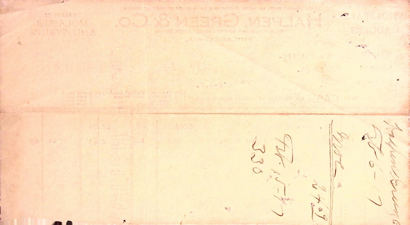 Halpen Green & Co Grocers Philadelphia 1917 Billhead Invoice Sugar Prunes