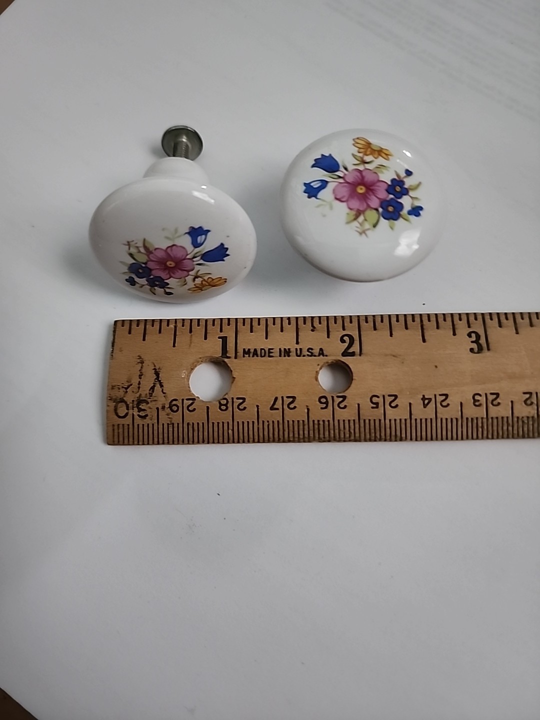 Vintage Porcelain Drawer Knobs/2LG, 18sm, Floral Design Hardware Included