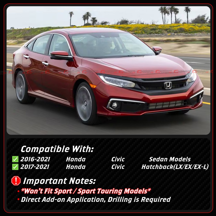 For 2016-2021 Honda Civic Sedan Hatchback FC FK4 CTM White Side Skirt Extension