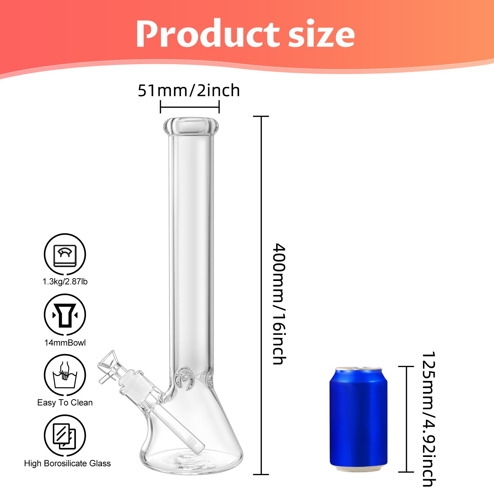 16" Heavy 9mm Thick Glass Bong Heavy Bong Water Pipe 14mm Bowl Beaker & Screen