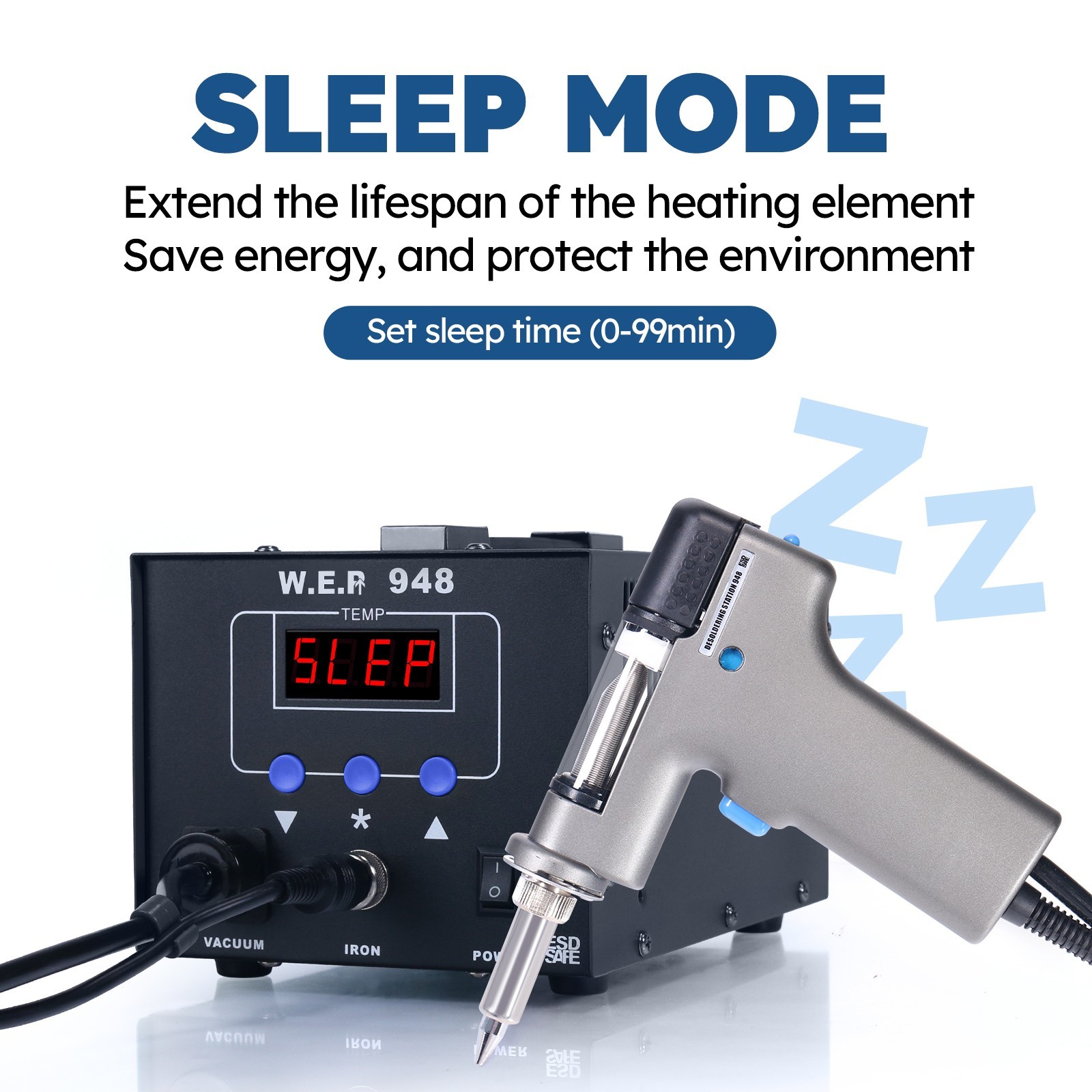 WEP Desoldering Station Digital Suction Tin Gun Vacuum For Micro-layer PCB US