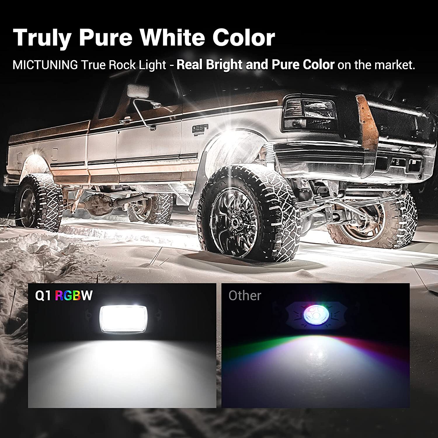 MICTUNING Q1 RGBW LED Rock Lights,12 Pods Underglow Neon Multicolor Lighting Kit