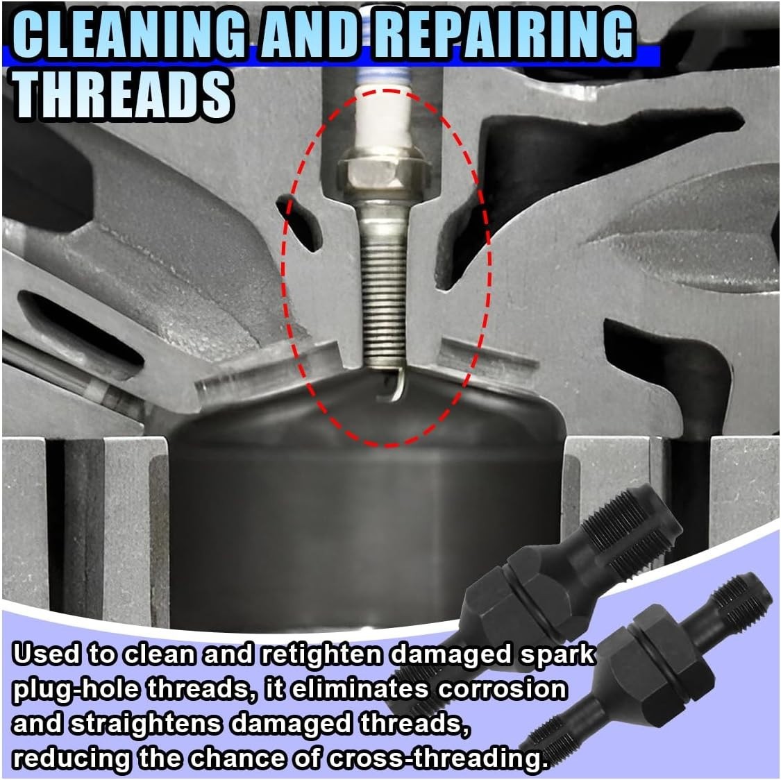 Spark Plug Thread Chaser Tool, Double-Ended Engine Spark Plug Tapper, Rust Re...