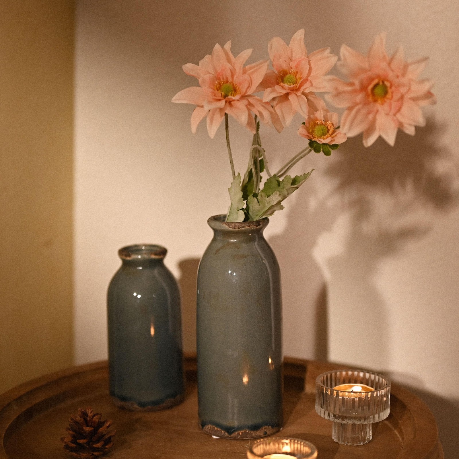 VICTOR & TERESA Blue and Grey Ceramic Vases Home Decor, Farmhouse Vases for F