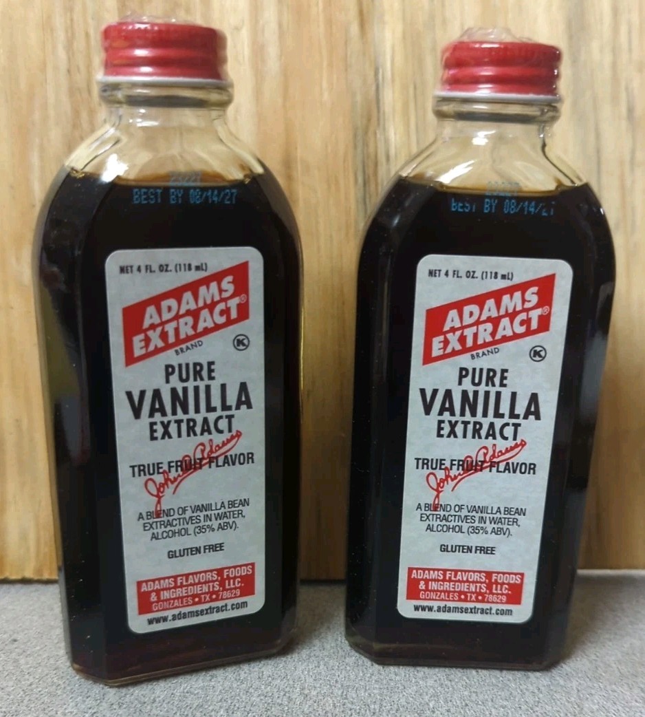 TWO New Adams Pure Vanilla Extract Flavoring 4 oz Bottle