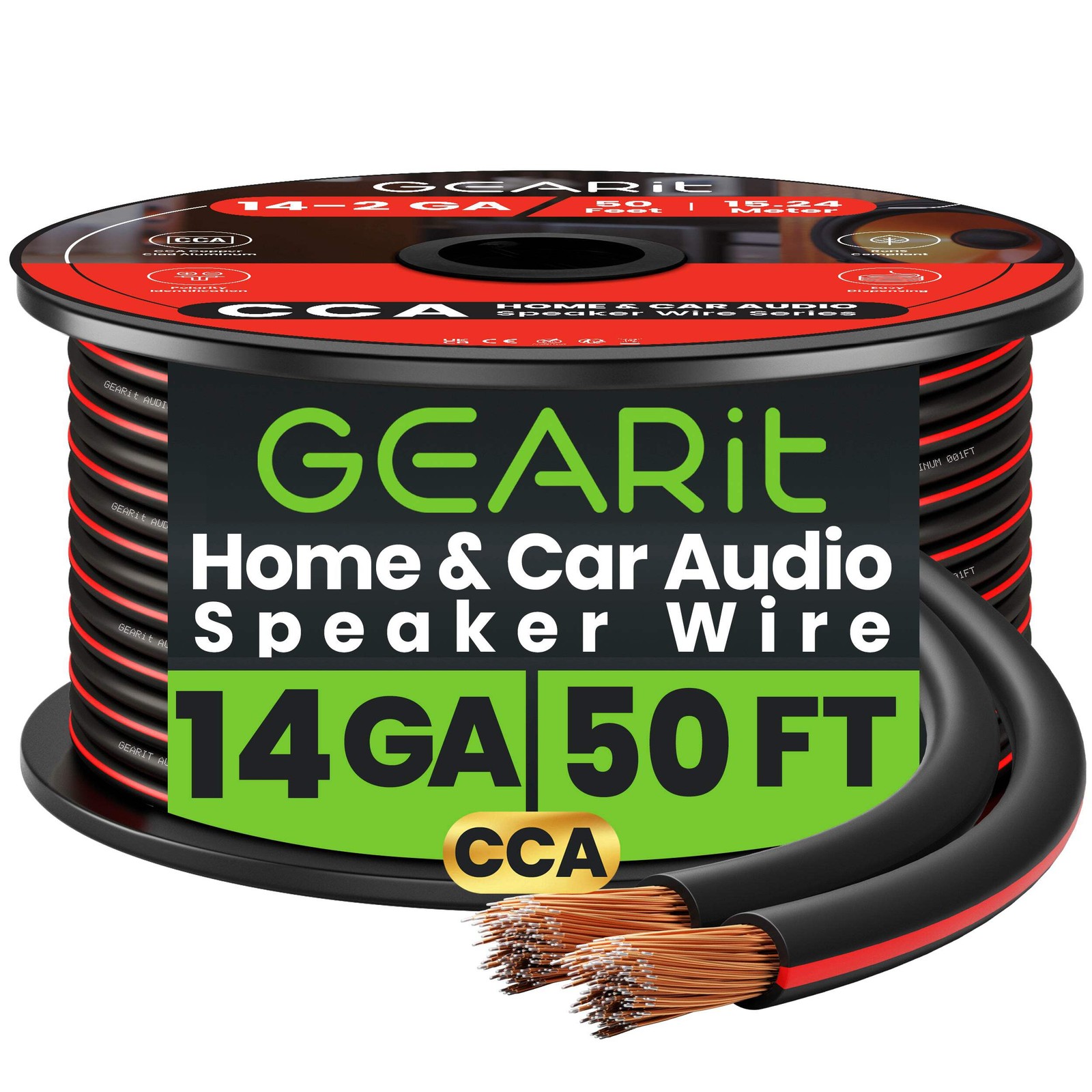 GEARit 14 Gauge CCA Car Audio Speaker Wire Bulk 2-Conductor - 50ft/100ft/200ft