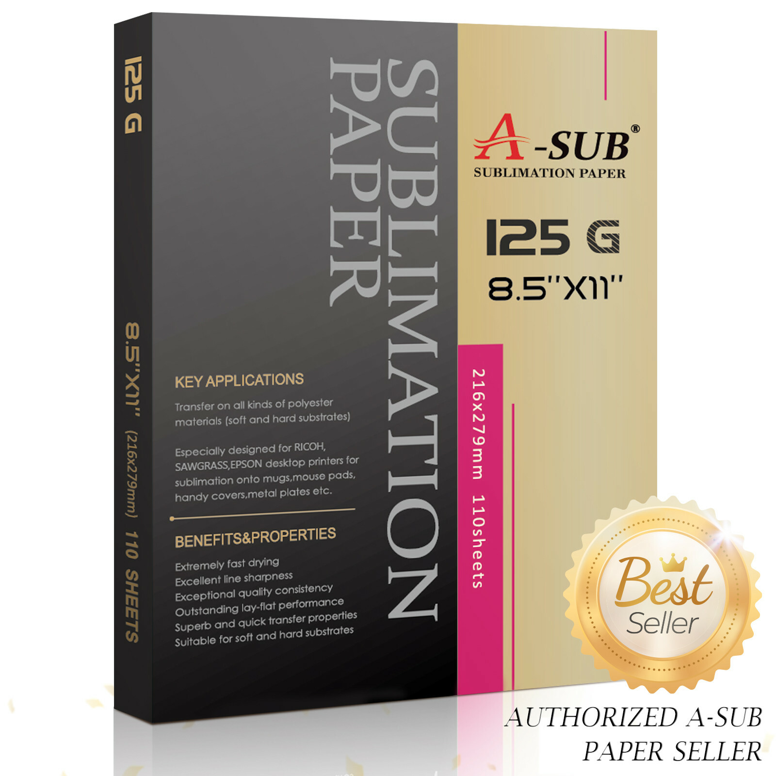 A-SUB Sublimation Paper 8.5x11 125g 110 Sheets for Inkjet Printer Heat Transfer