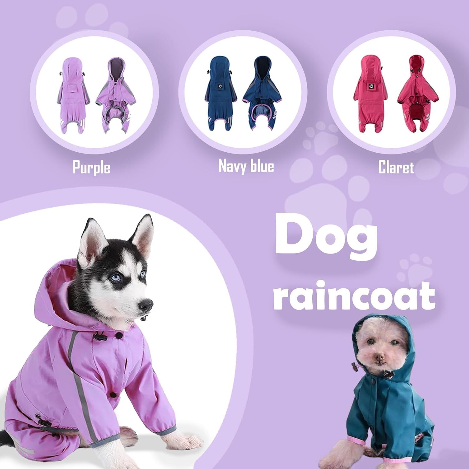 Dog Raincoat, Rain Jacket with Hat, Lightweight Raincoat, Waterproof (Purple, M)