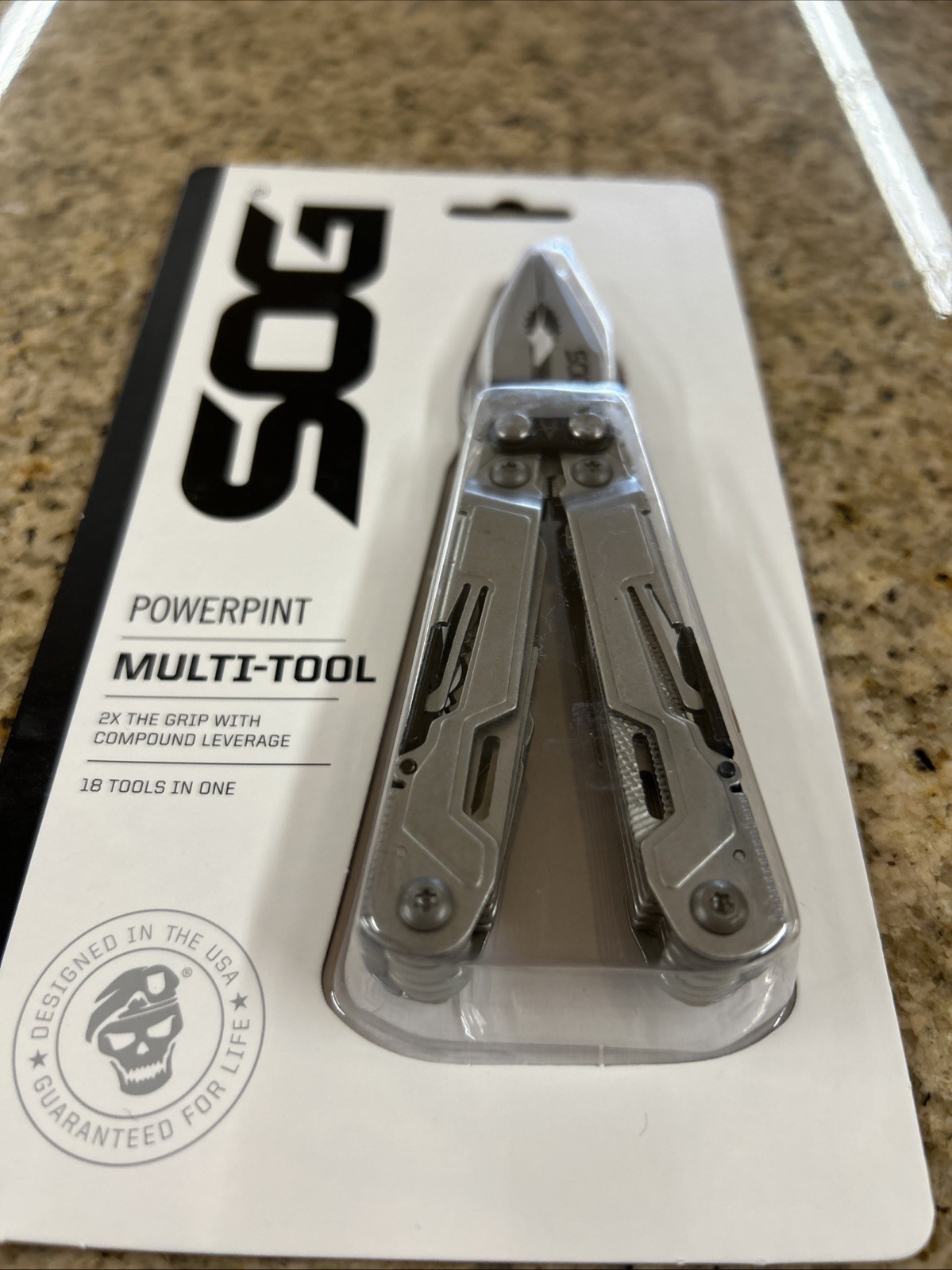 SOG Powerpint Silver Needlenose Pliers Scissors Knife MultiTool Pliers PP1001-CP