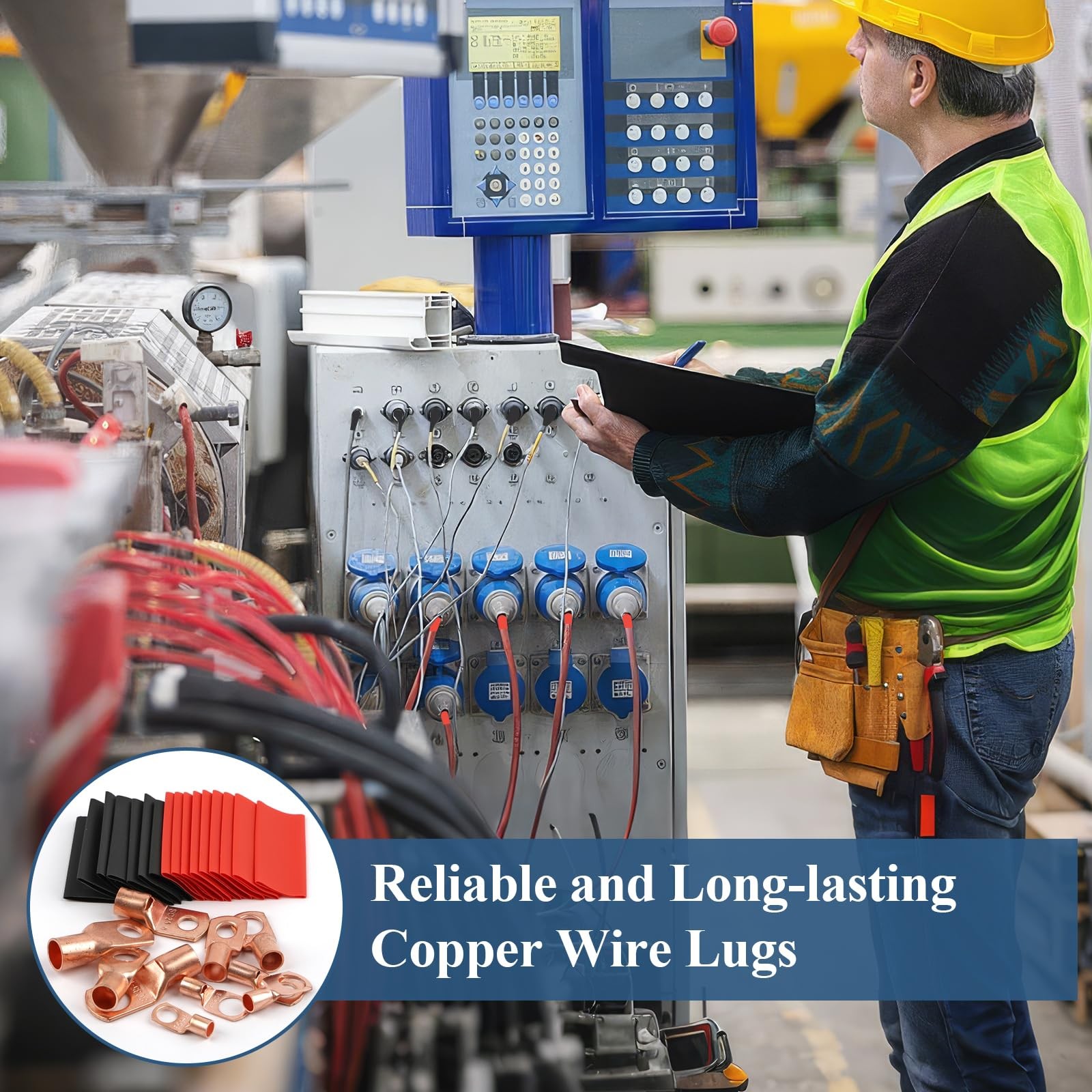 Copper Wire Lugs 130Pcs, AWG 2 4 6 8 10 12 Gauge Battery Cable Ends with 66Pc...