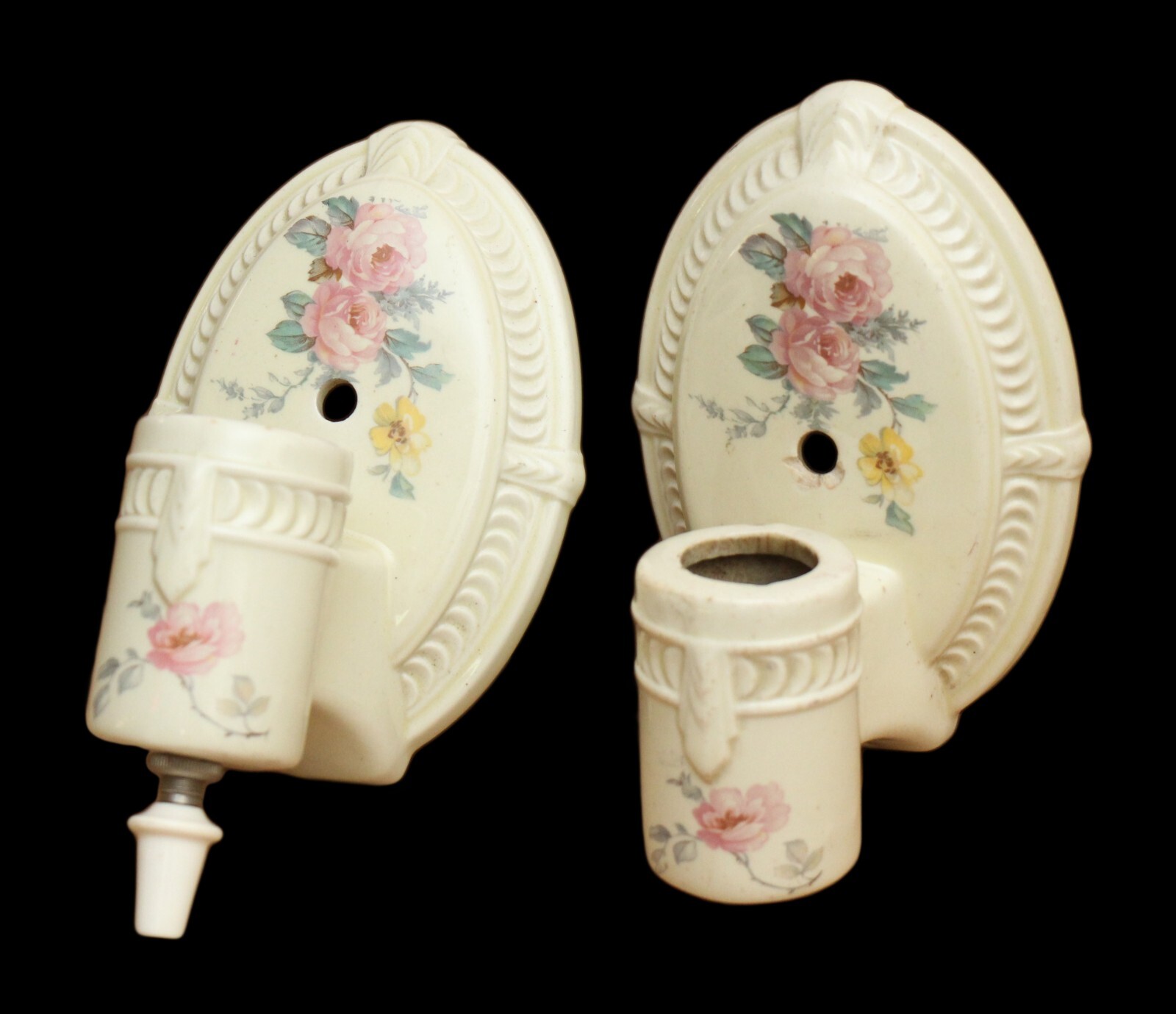 Pair of Traditional White Floral Porcelain Wall Sconces