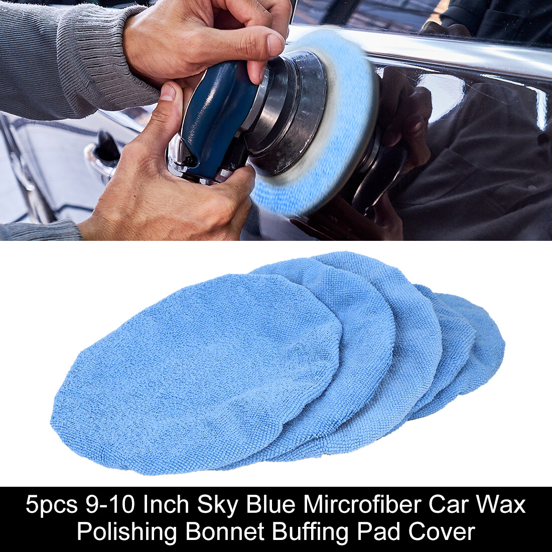 5pcs 9-10 Inch Sky Blue Mircrofiber Car Wax Polishing Bonnet Buffing Pad Cover