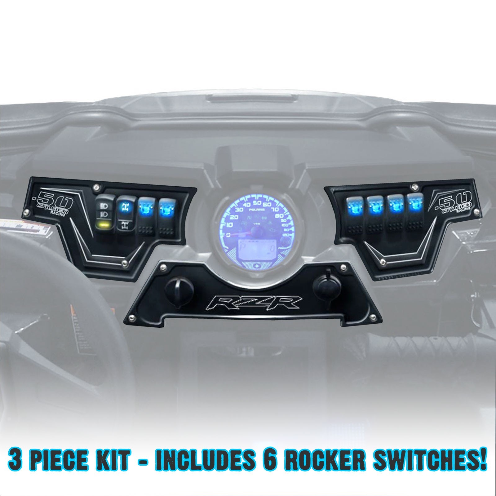 8 Hole CNC Billet Dash Switch Panel 3pc Combo Kit RZR XP 1000 Turbo S 900 Black