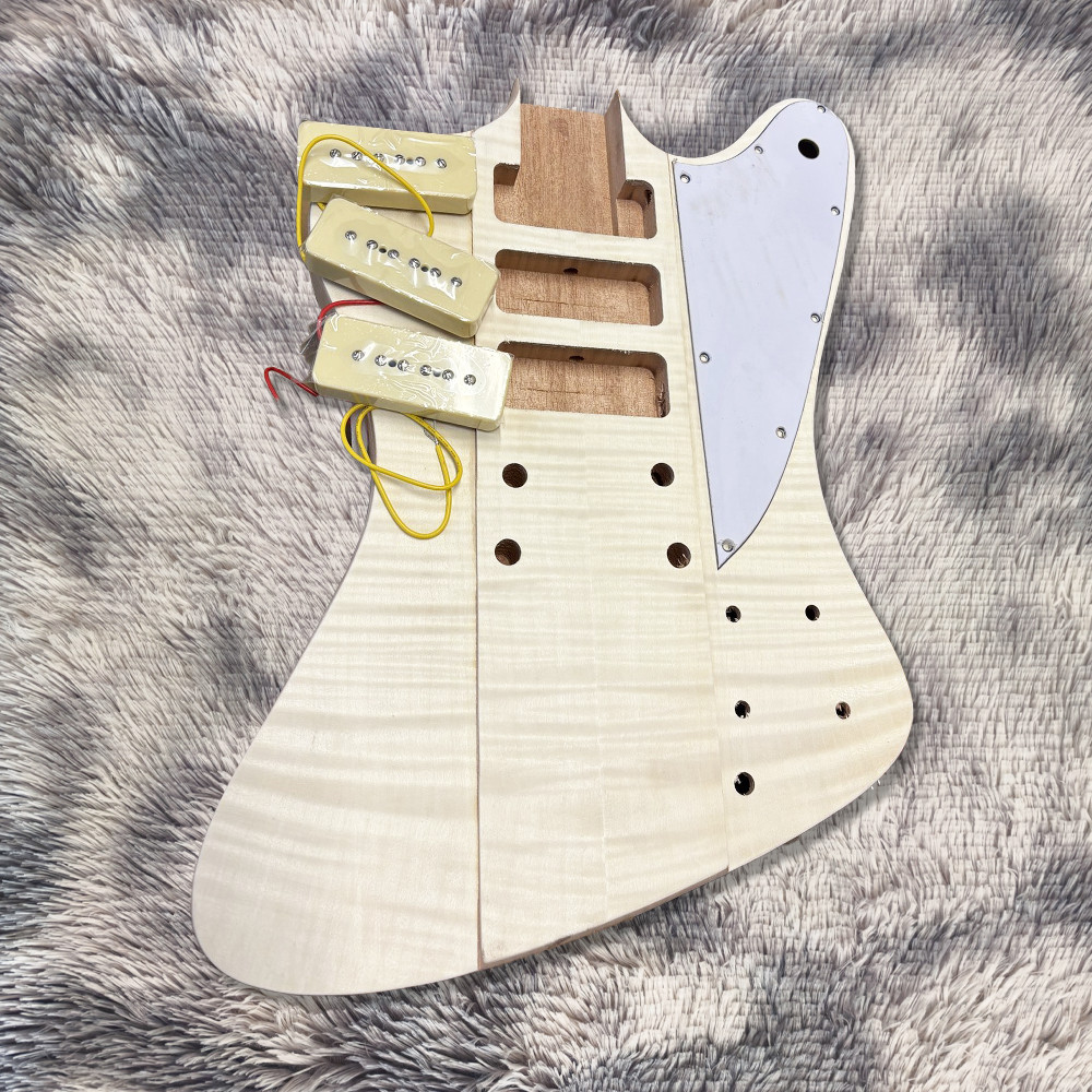 DIY 6 String Fire Bird Electric Guitar Kit Unfinish SSS Flamed Maple Top CR Part