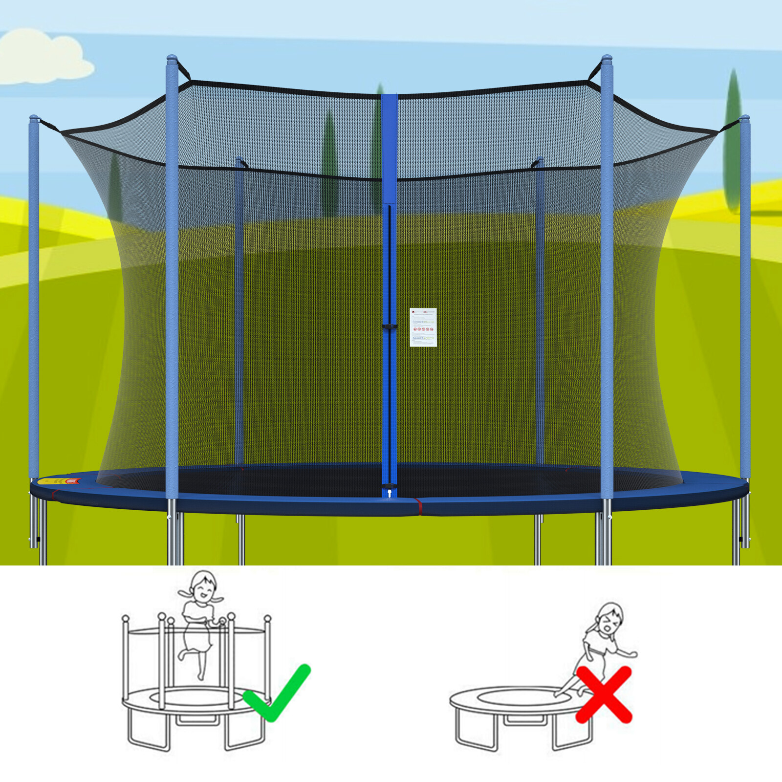 14FT 6Poles Black Enclosure Net Trampoline Replacement Safety Netting