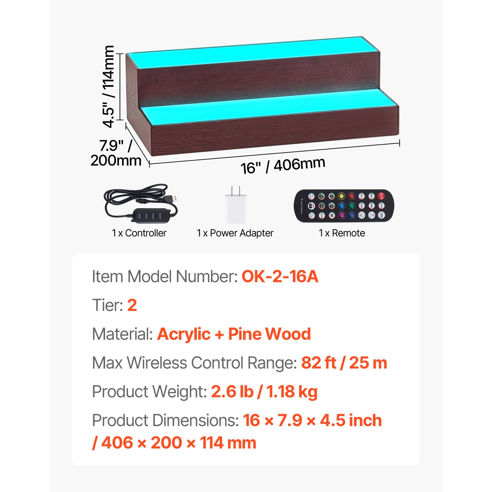 Uimoso LED Illuminated 2-Tier Liquor Bottle Display Rack, 16-In, Holds 8 Bottles