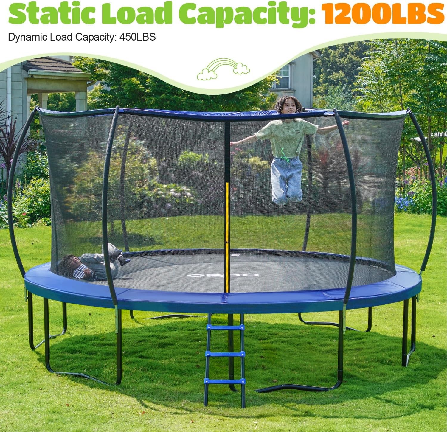 ORCC 1200LBS Weight Capacity Trampoline 16 15 14 12 10 8FT Yard Trampolines