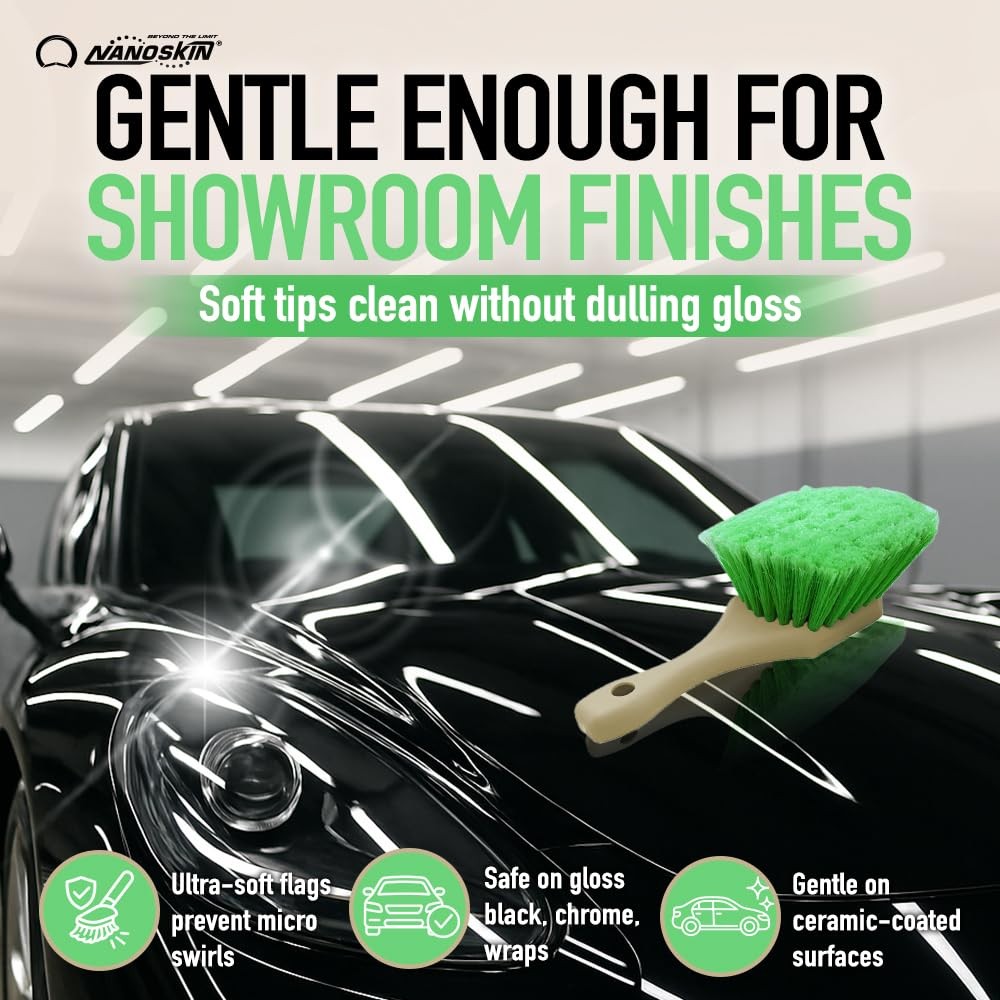 Nanoskin Pro-Grade 8.5" Car Detailing Brush - Durable Green 8.5",