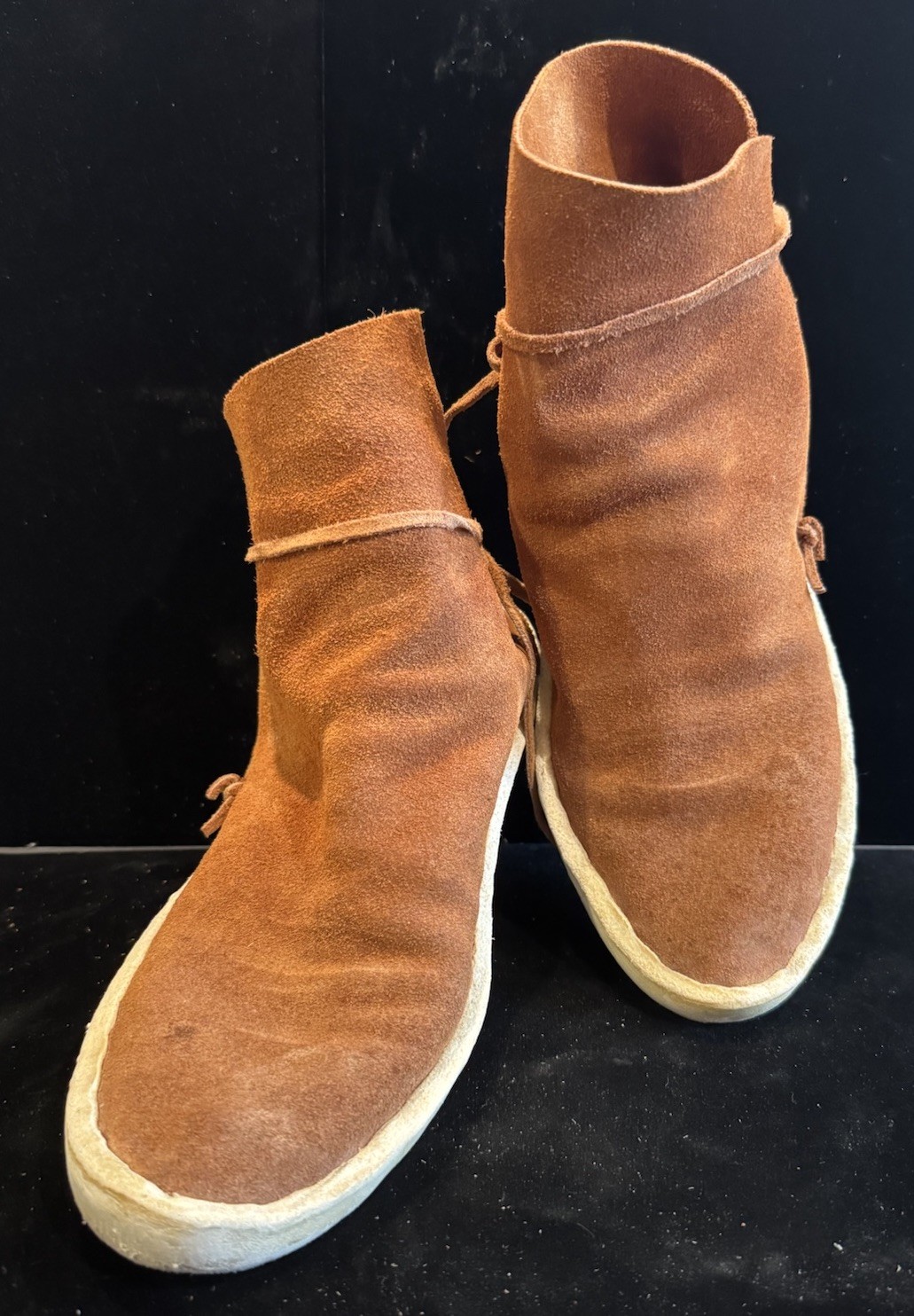 Old Native American Moccasins Navajo Apache Buckskin Hard Bottom High Top 7.5-9