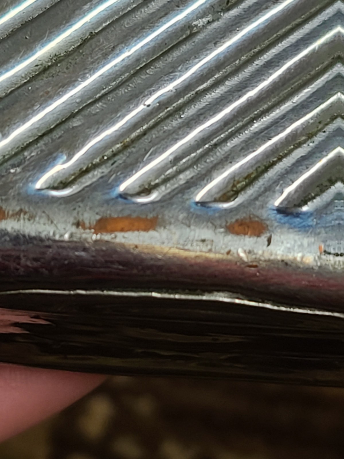 Antique Silver & Copper Plated Glass Ribbed Hip Flask 5-3/8" Tall Vintage