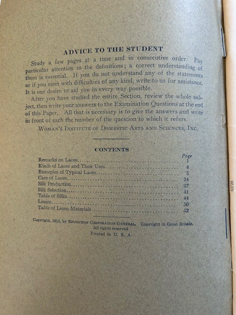 1922 Mary Brooks Picken Woman's Institute Booklet Laces, Silks, and Linens