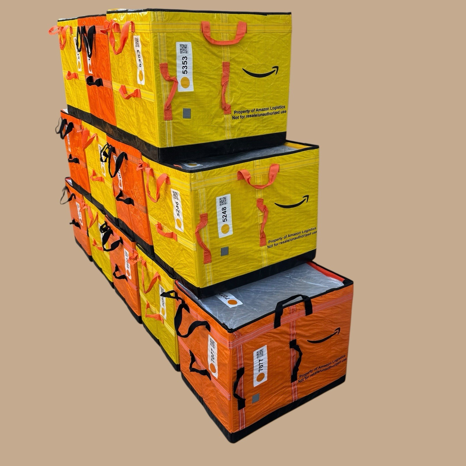 (12) AMAZON COURIER HEAVY DUTY DELIVERY STORAGE BAGS 28x24x20 LOT OF 12 TOTES