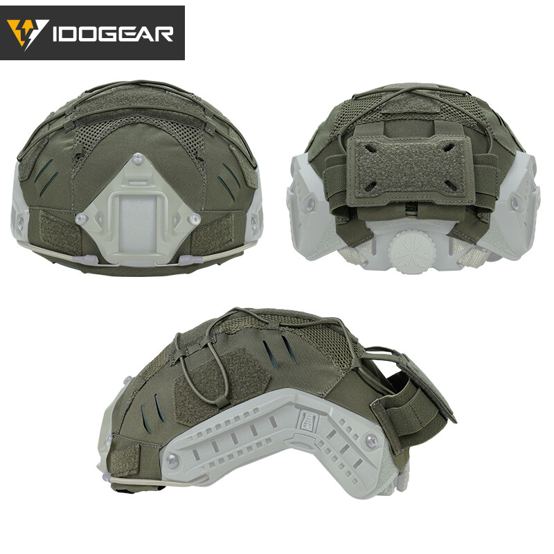 IDOGEAR Tactical Helmet Cover For FAST Helmet NVG Battery Pouch Laser Cut Camo