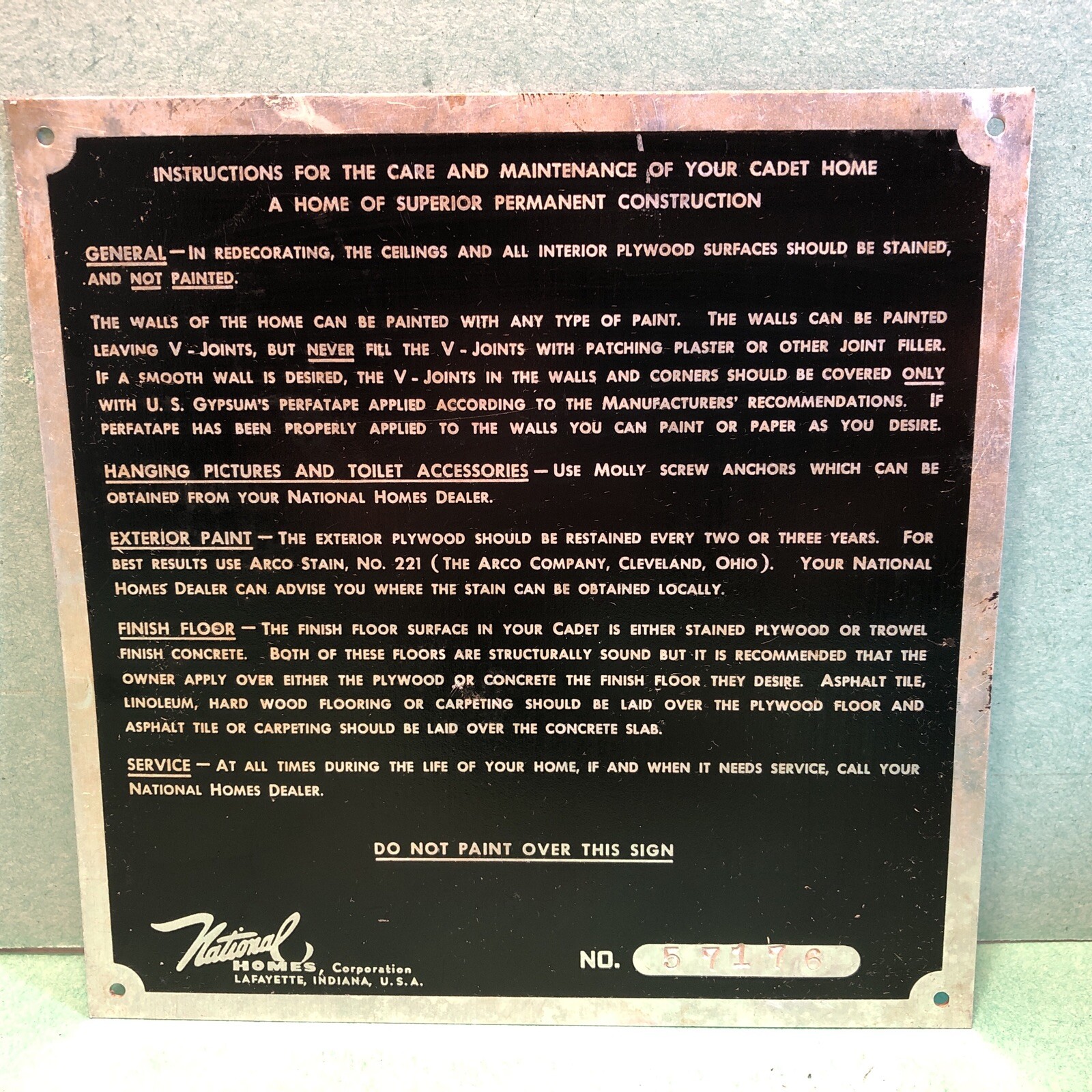 vtg National Homes SIGN CADET Model MCM Pre Fab House Kit Home interior finish