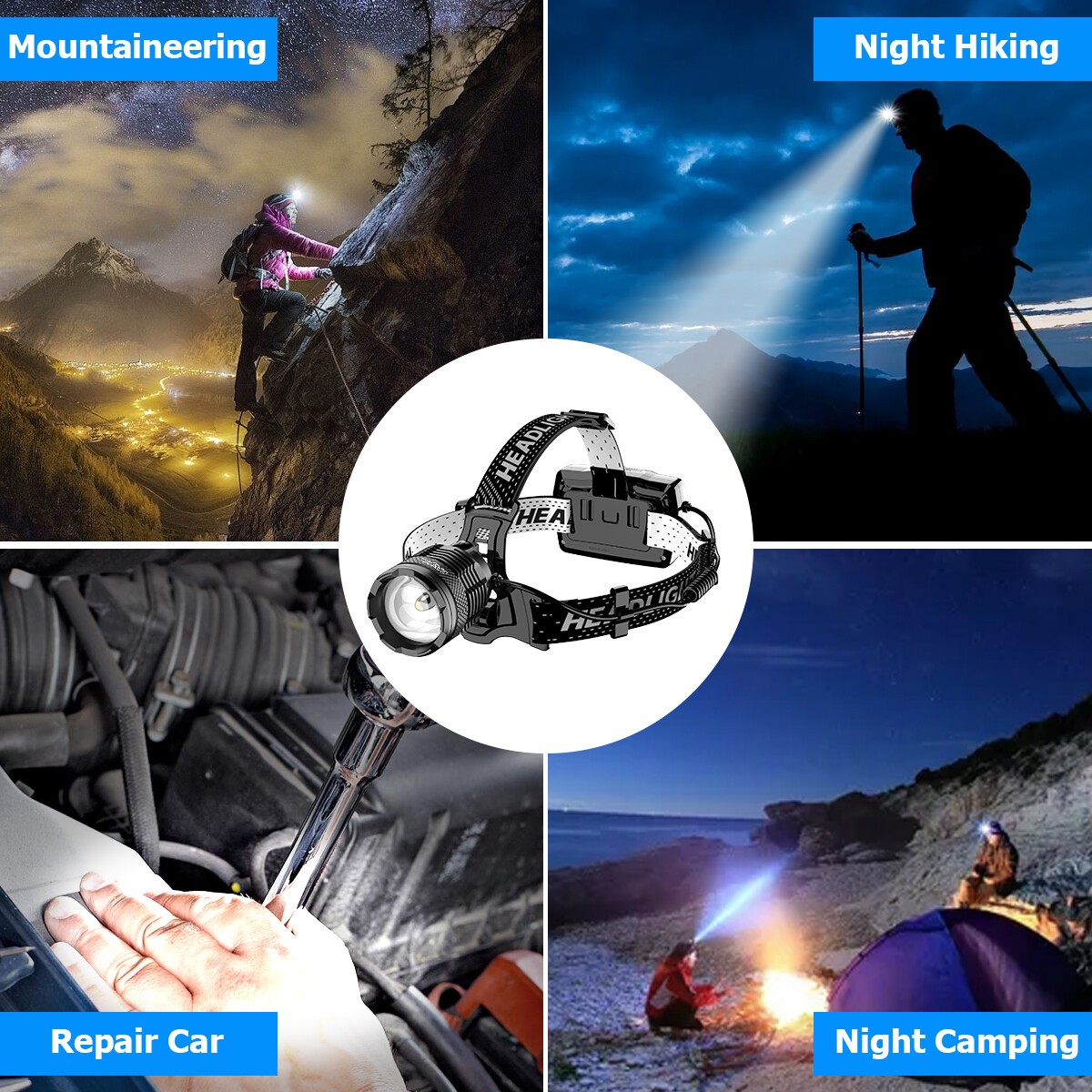 Super Bright 990000 Lumen LED Headlamp USB Rechargeable Head Lamp Motion Sensor