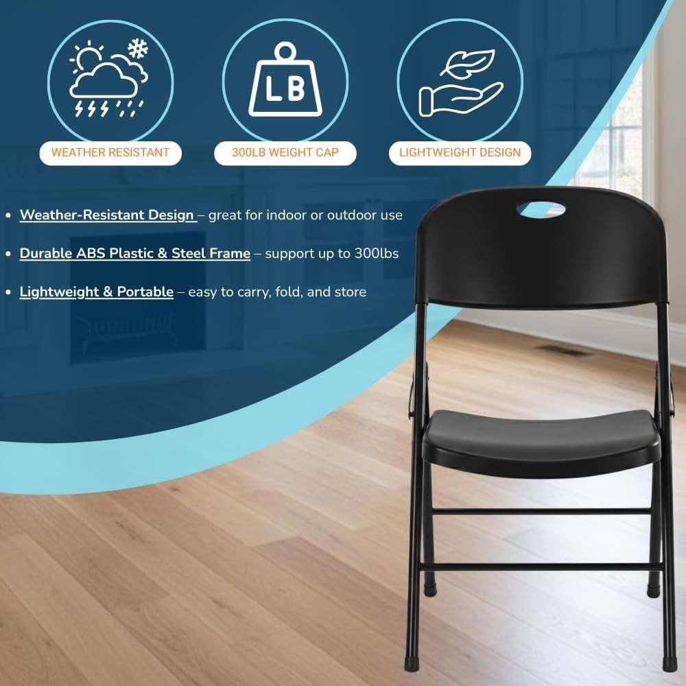Heavy Duty Plastic Folding Chair for Events, Party, Wedding - 450lb Weight Limit