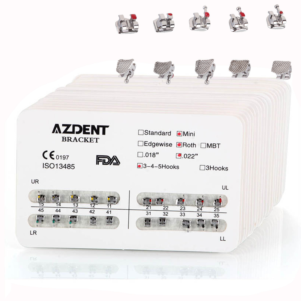 AZDENT Dental Orthodontic Brackets Mini Roth/MBT 022 Hooks 345/10Size Arch Wires