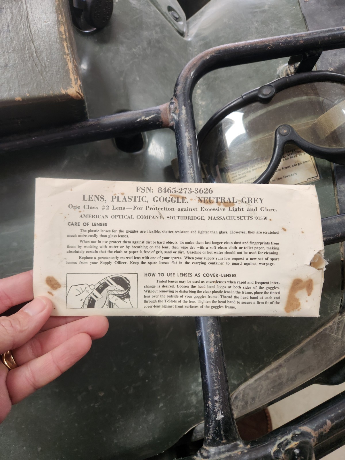 US Army M-1944 Goggles in Original Box w/Spare Len American Optical Company