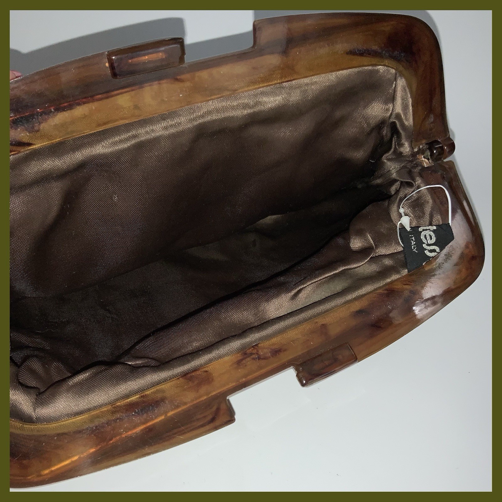 Vtg MANTESSA Made In Italy Leather W/Bakelite Handle Clutch/Handbag/Purse-Brown